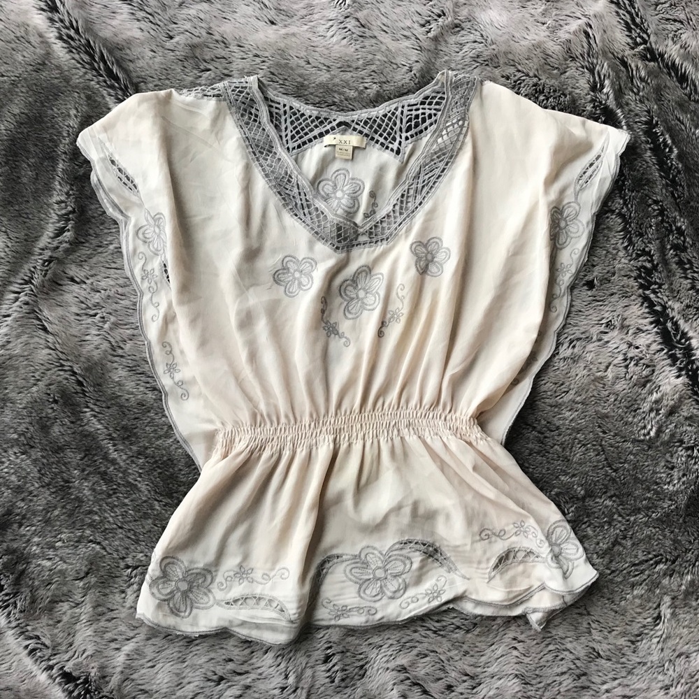 Forever 21 Lace Cream and Gray Top